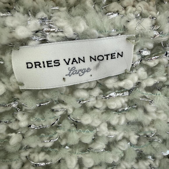 Dries Van Noten Teodora V-Neck Metallic Textured Knit Sweater Jumper Large - Picture 2 of 8